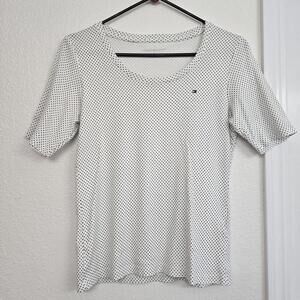 Tommy Hilfiger Women's Ladies White Dark Blue Polka Dot Print Blouse Size M